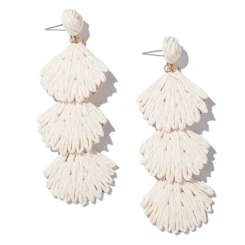 XFSRG Raffia Muschel Ohrringe Boho-Stil Handgemacht Ohrringe Sommer Strand Hypoallergene Modeschmuck für Damen Frauen Mädchen (Weiß) von XFSRG