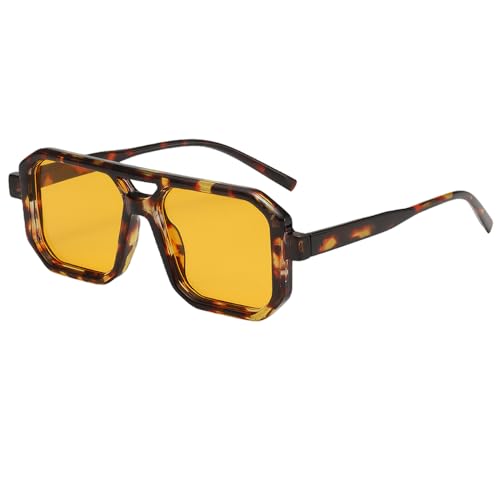 XFSRG Retro Pilot Sonnenbrille im 70er Jahre Vintage Design für Damen und Herren mit Quadratischem Gestell Doppelbrücke und UV400 Schutz als Stylischer Begleiter für Jeden Tag (Leopard) von XFSRG