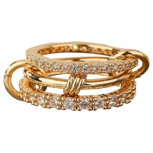 XFSRG Ring Damen Gold und Silber Stapelbar Wasserfest Ringe Set für Verlobung Anlaufbeständiger Daumenring mit Zirkonia Stapelringe für den Alltag Mehrgliedrige Ringe (Gold 11) von XFSRG