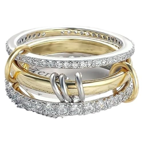XFSRG Ring Damen Gold und Silber Stapelbar Wasserfest Ringe Set für Verlobung Anlaufbeständiger Daumenring mit Zirkonia Stapelringe für den Alltag Mehrgliedrige Ringe (Silber 7) von XFSRG