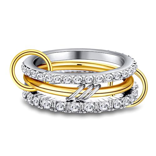 XFSRG Ringe fur Frauen 18k Vergoldung Kubischer Zirkon Stack Fingerring Verlobung Versprechen Ring Schmuck Geschenke für Mutter Schwester Ehefrau （7） von XFSRG