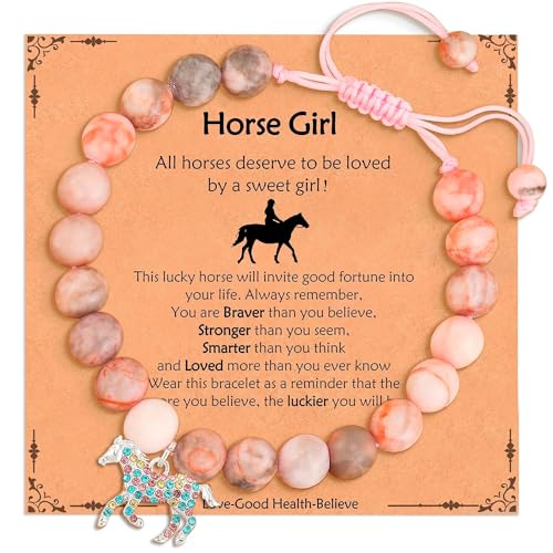 XFSRG Rosa Perlen Armband für Mädchen mit Strass und Naturstein Kugeln als niedlicher Kinderschmuck im Einhorn Design perfekt als süßes Geschenk oder besondere Dekoration (Piedra Natural) von XFSRG