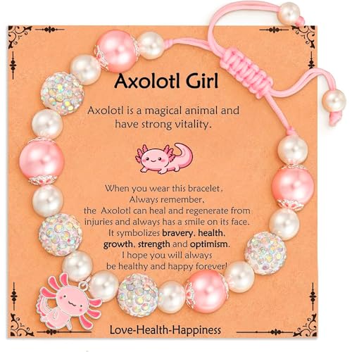 XFSRG Rosa Perlen Armband für Mädchen mit Strass und Naturstein Kugeln als niedlicher Kinderschmuck im Salamander Design perfekt als süßes Geschenk oder besondere Dekoration (Diamante Rosa) von XFSRG