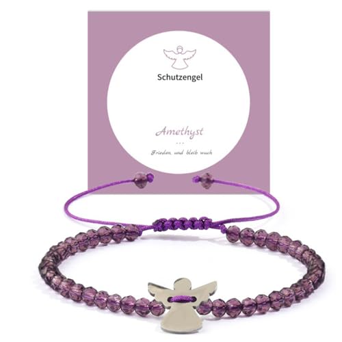 XFSRG Rosenquarz Armband Mädchen mit Schutzengel Charm Handgefertigtes Freundschaftsarmband Kinder aus Hochwertigem Material für Jeden Anlass (Lila) von XFSRG