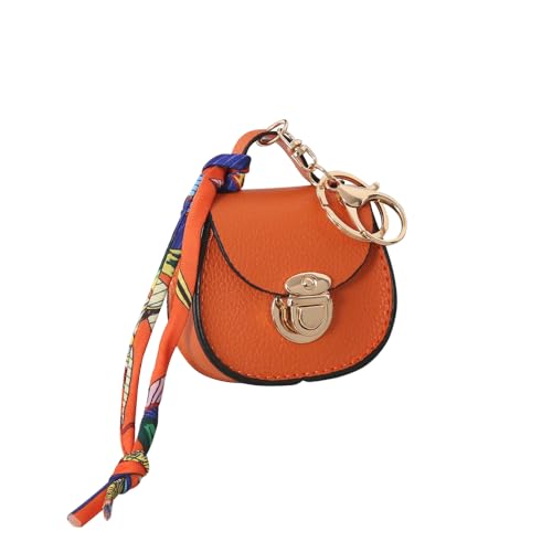 XFSRG Schlüsselanhänger Damen Mini Tasche Stilvoller Leder Taschenanhänger Praktischer Autoschlüsselanhänger für Alltag und Reisen (Orange) von XFSRG