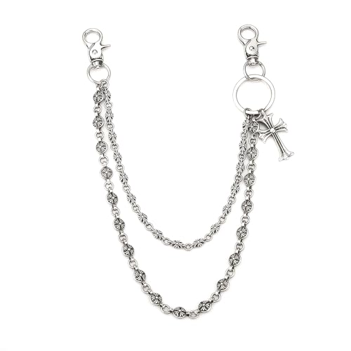 XFSRG Schlüsselkette Doppelstrang Körperketten Mit Kreuzanhänger Stilvolle Hosenkette Für Männer Und Frauen Punk Rock Mode Accessoire (Kreuz-Doppelschicht) von XFSRG
