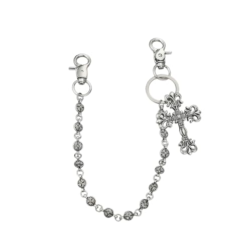 XFSRG Schlüsselkette Doppelstrang Körperketten Mit Kreuzanhänger Stilvolle Hosenkette Für Männer Und Frauen Punk Rock Mode Accessoire (Kreuz-Hohlschicht) von XFSRG