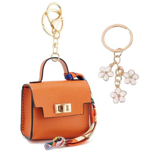 XFSRG Schlüsselorganizer Mini Tasche Mit Blumen Anhänger Für Damen Stilvolle Kosmetiktasche Klein Für Make-Up Zubehör (Gelb und Weiß) von XFSRG