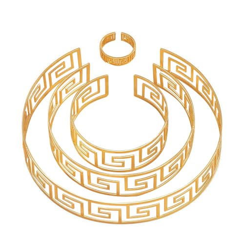 XFSRG Schmuck Set Damen 18K Vergoldet Griechisches Muster Choker Armband Ring Schmuckset für Geschenke Valentinstag Muttertagsgeschenke Geburtstags von XFSRG
