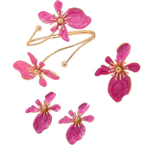XFSRG Schmuck Set für Damen BlumenSchmuckset Halskette Ohrringe Armband Set Hypoallergene Modeschmuck Geschenke für Frauen und Mädchen von XFSRG