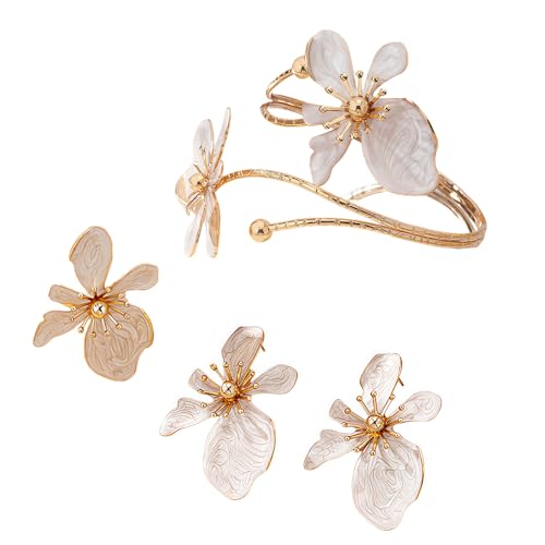 XFSRG Schmuck Set für Damen BlumenSchmuckset Halskette Ohrringe Armband Set Hypoallergene Modeschmuck Geschenke für Frauen und Mädchen von XFSRG
