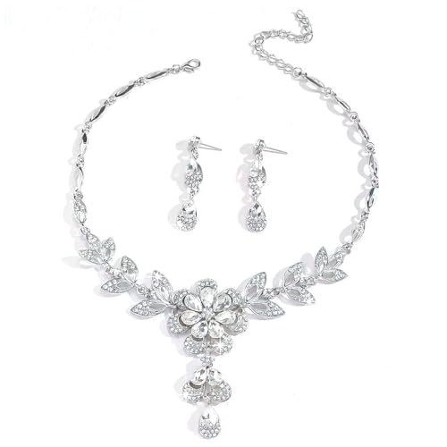 XFSRG Schmuckset Strass Halskette Ohrringe Sets Luxus Exquisit Elegantes Design Für Damen und Mädchen Geschenke Schmuck von XFSRG