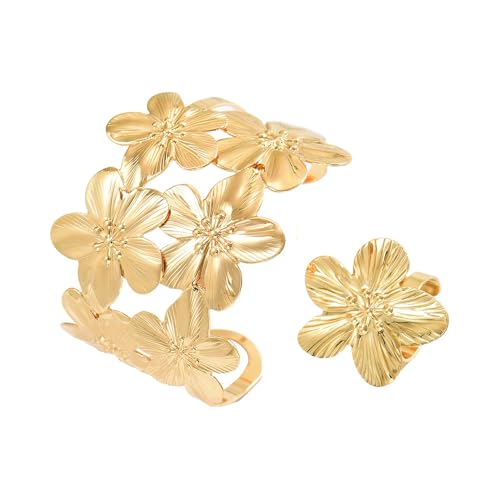 XFSRG Schmuckset Damen Gold Blumen Design Armband Und Ring Eleganter Stil Für Besondere Anlässe von XFSRG