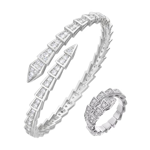 XFSRG Edelstahl Schlangenmanschette Armreif Chlange stapelbar Ringe Set Armband Verstellbarer Armring Armband Halloween Schmuck Für Elegante Anlässe von XFSRG