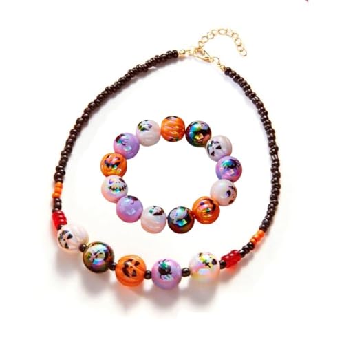 XFSRG Damen Schmuckset Gothic Halloween Einstellbare Halskette & Armband Stylischer Geister Schmuck für eine einzigartige Persönlichkeit Geschenk für Halloween Liebhaberinnen (11+12 von XFSRG