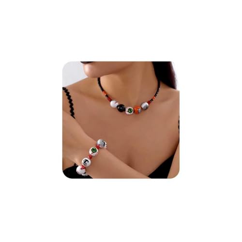 XFSRG Damen Schmuckset Gothic Halloween Einstellbare Halskette & Armband Stylischer Geister Schmuck für eine einzigartige Persönlichkeit Geschenk für Halloween Liebhaberinnen (9+10 von XFSRG