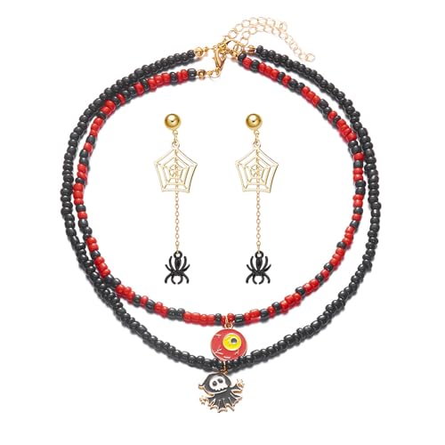 XFSRG Schmuckset Für Damen Handgefertigte Perlenketten Mit Halloween-Anhängern Modischer Schmuck Für Partys Und Alltag (2) von XFSRG