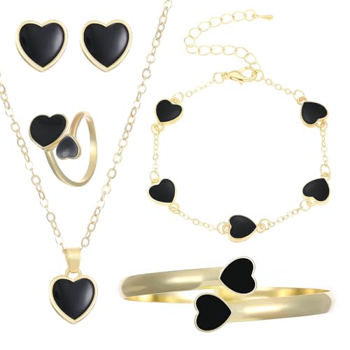 XFSRG Schmuckset Gold Damen Herz Design Elegantes Schmuckset für Hochzeit und Abendkleider Hochwertiger Goldschmuck (Schwarz) von XFSRG