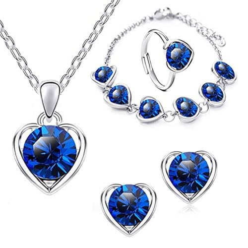 XFSRG Schmuckset Mit Herzförmigen Blauen Kristallen Modeschmuck Set Für Damen Eleganter Silberschmuck Für Besondere Anlässe von XFSRG