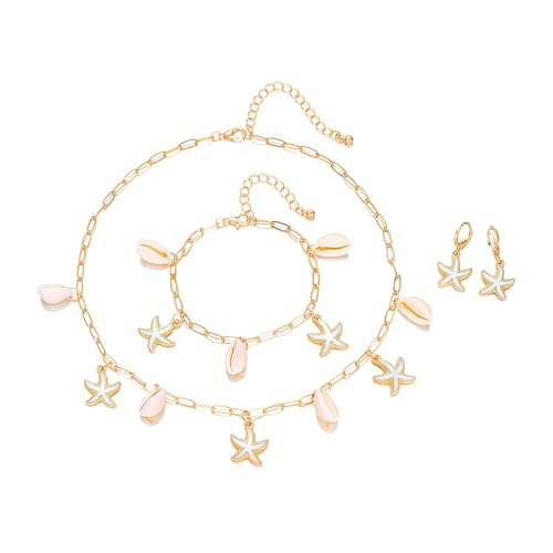 XFSRG Schmuckset Mit Muscheln Und Seestern Anhängern Modeschmuck Set Für Damen Sommer Strand Accessoires (Weiß) von XFSRG