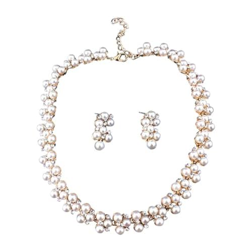 XFSRG Schmuckset Perlen Halskette Ohrringe Modeschmuck Set für Frauen Brautschmuck von XFSRG