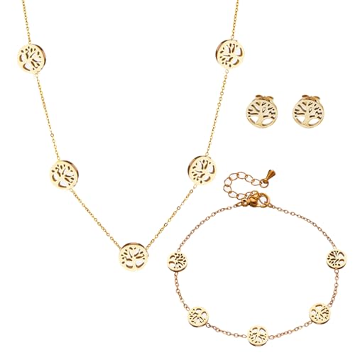 XFSRG Schmuckset Verstellbar Legierung Glückliches Blumenschmuck mit Ohrringe Halskette Armband Anhänger Party Schmuck Set ideal für Geschenke Besondere Anlässe und Frauen(Gold #1) von XFSRG