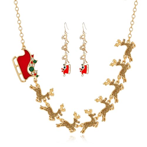XFSRG Schmuckset Weihnachten Rentier Design Goldschmuck Damen Elegantes Schmuck Set für Festliche Anlässe von XFSRG