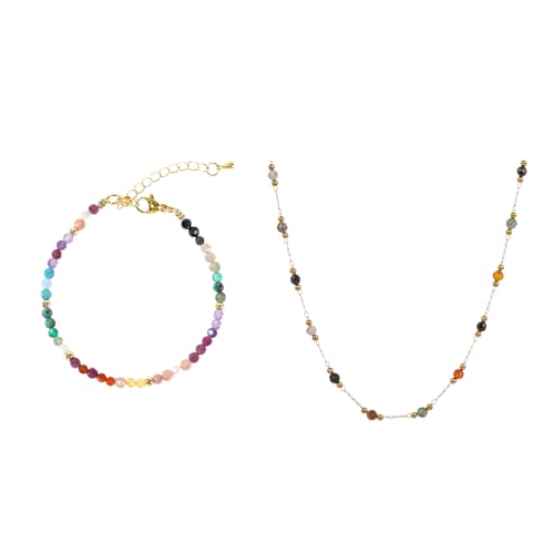 XFSRG Schmuckset für Damen Farbige Perlen Halskette Armband Set Ketten Armband aus Naturstein Modeschmuck Weihnachtsgenchenke für Frauen von XFSRG
