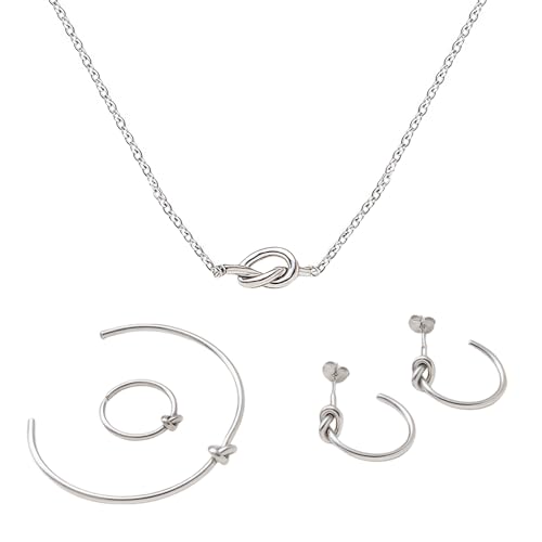 XFSRG Schmucksets für Damen Minimalistisches Schmuckset in Gold mit geometrischem Design – Halskette, Ohrringe, Armreif & Ring mit feiner Knotendetail, stilvoll für Alltag, Büro Geschenke von XFSRG