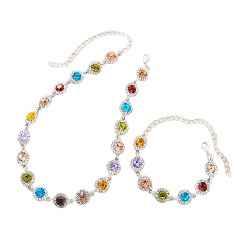 XFSRG Schmucksets Für Damen Buntes Perlen Schmuck Halskette Armband Set Elegantes Design Für Hochzeit Party(Silber) von XFSRG