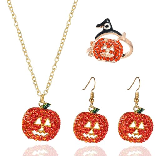 XFSRG Schmucksets Für Damen Halloween Kürbis Design Ohrringe Halskette Ring Set Modeschmuck Für Partys von XFSRG