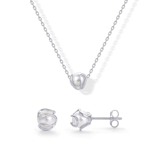 XFSRG Schmucksets Für Damen Mit Perlen Anhänger Und Ohrstecker Eleganter Schmuck Damen Für Besondere Anlässe (Silber) von XFSRG