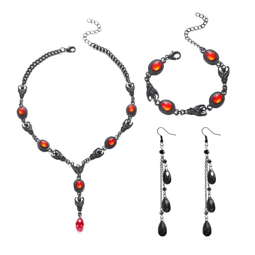 XFSRG Schmucksets Für Damen Halloween Vintage Stil Halskette Und Armband Set Mit Roten Kristallen Schmuckset Damen Für Besondere Anlässe von XFSRG