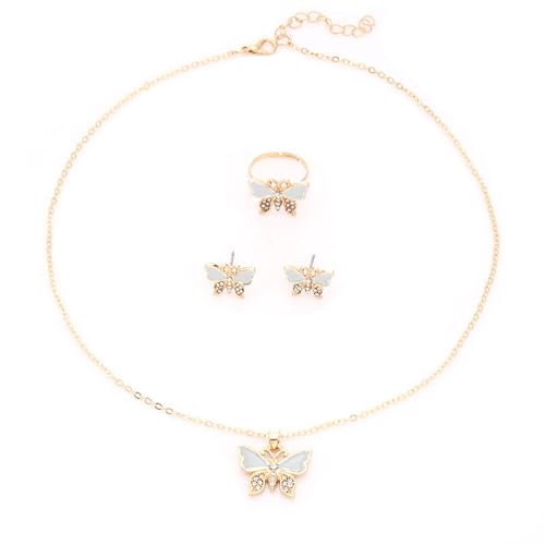 XFSRG Schmucksets für Damen Schmetterling Design Halskette Ohrringe Ring Set Eleganter Modeschmuck für Alltag und besondere Anlässe(Weiß) von XFSRG