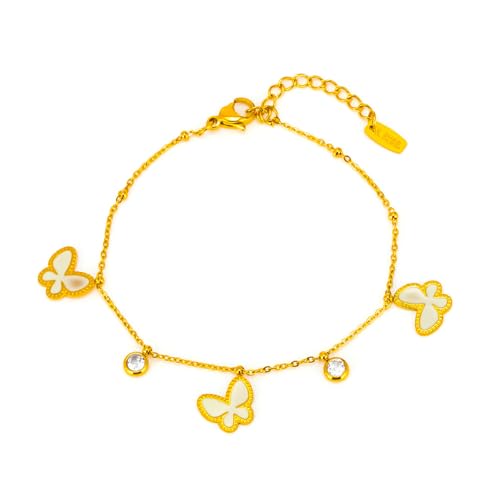 XFSRG Schmucksets für Damen Schmetterlinge Diamanten Besetzt Halskette und Armband Set Elegante Schmuckset MäDchen für Hochzeit und Alltag (Weiß) von XFSRG