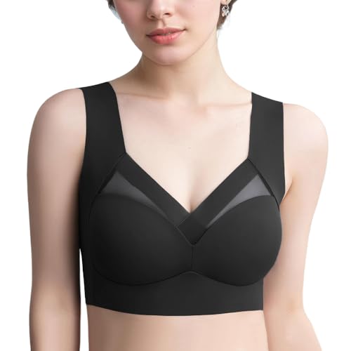 XFSRG Seamless Sport BH Damen Push Up Nahtloser Push Up BH Ohne Bügel aus Nylon für Starken Halt Atmungsaktiv Breite Träger Haltungskorrektur Bustier (Schwarz 2XL) von XFSRG