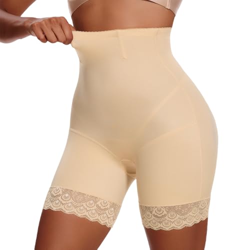 XFSRG Shapewear Damen Bauchweg Spitze Miederhose Hohe Taille Figurformende Unterwäsche Stark Formende Kurze Figurformende Shorts（Hautfarbe M） von XFSRG