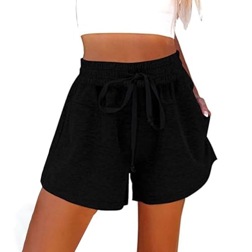 XFSRG Shorts Damen Sommermode Shorts Sport Hohe Taille Schnürdesign mit Taschen Strand Short für Fitness Laufen und Yoga von XFSRG