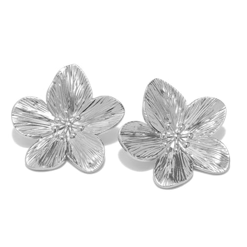 XFSRG Silber Ohrstecker Kirschblüten-Ohrringe für Damen Statement-Ohrringe Boho Blume Blütenblatt Tropfen Ohrringe Vintage Ohrringe Mädchen Schmuck Für Frauen (Silber) von XFSRG
