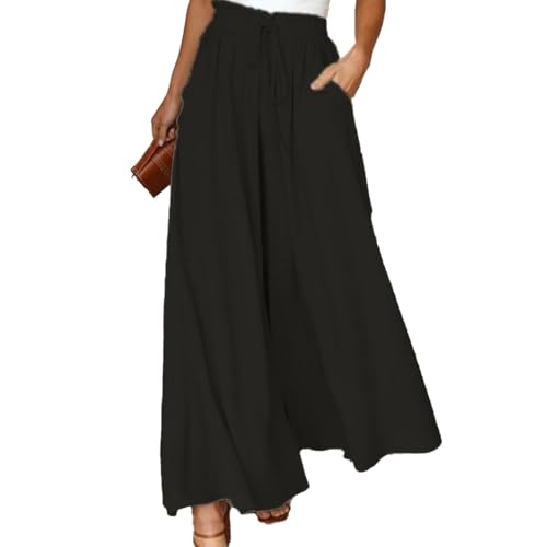 XFSRG Sommerhose Damen Leicht Weit Bein Musselin Hose Damen Leinenhose Sommer Bequeme Culotte Sommer für Freizeit und Urlaub(L) von XFSRG