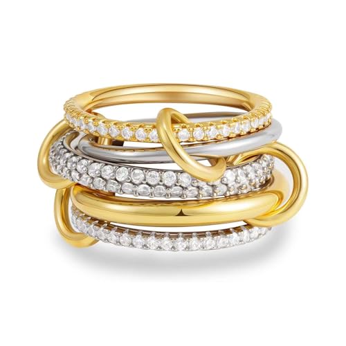 XFSRG Stapelringe Damen Gold Anlaufbeständiger Edelstahl Linked Ring Modisches Schmuckset Goldene Ringe Set Wasserfest Schmuck für den Alltag oder besondere Anlässe（#7） von XFSRG