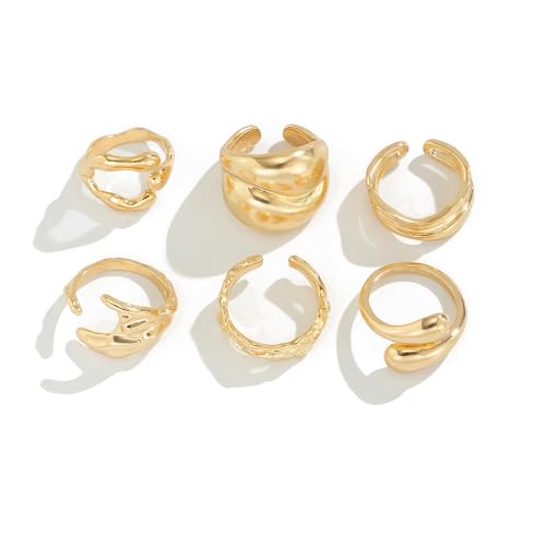 XFSRG Stilvolle Ringe Damen Set Vintage Design Hochwertige Materialien Perfekt für Jeden Anlass Modernes Schmuckstück für Frauen (Gold) von XFSRG