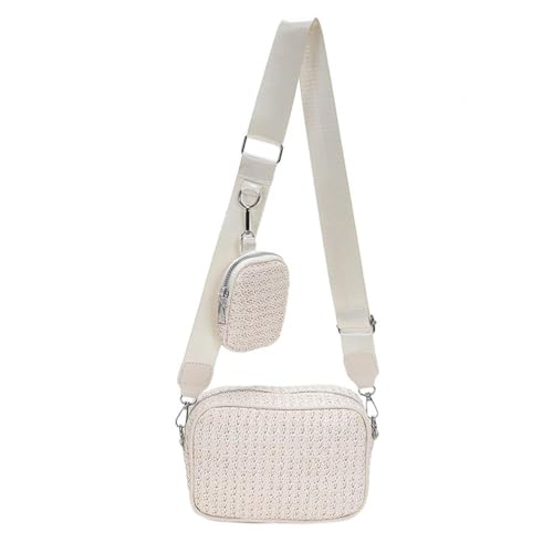 XFSRG Strandtasche Damen Häkeltasche aus Stroh Gewebte Clutch Crossbody mit Verstellbarem Gurt Handgefertigte Sommer Umhängetasche für Strand Urlaub und Reisen (Beige) von XFSRG