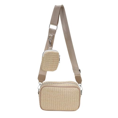 XFSRG Strandtasche Damen Häkeltasche aus Stroh Gewebte Clutch Crossbody mit Verstellbarem Gurt Handgefertigte Sommer Umhängetasche für Strand Urlaub und Reisen (khaki) von XFSRG