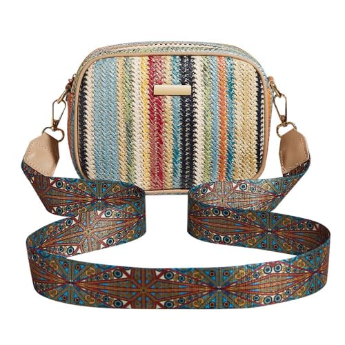 XFSRG Strandtasche Damen Handy Umhängetasche Crossbody Bag Sommer Strohtasche mit Verstellbarem Breitem Gurt Abnehmbarer Schultergurt für Urlaub Reisen und Alltag (Blau) von XFSRG