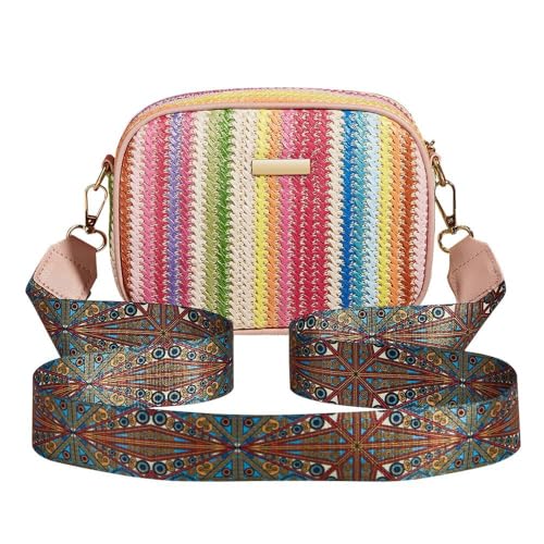 XFSRG Strandtasche Damen Handy Umhängetasche Crossbody Bag Sommer Strohtasche mit Verstellbarem Breitem Gurt Abnehmbarer Schultergurt für Urlaub Reisen und Alltag (Rosa) von XFSRG