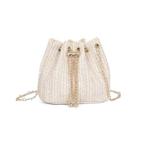 XFSRG Strandtasche Damen Sommer Stroh Handtasche Elegant Vintage Strohtasche mit Kette für Strand Urlaub Reisen(Beige) von XFSRG
