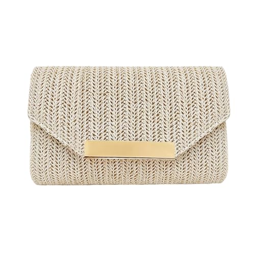 XFSRG Strandtasche Damen Strohgeflochtene Clutch Sommer Mode Boho Abendhandtasche mit Abnehmbarer Kette für Strand Urlaub Reisen(Beige) von XFSRG