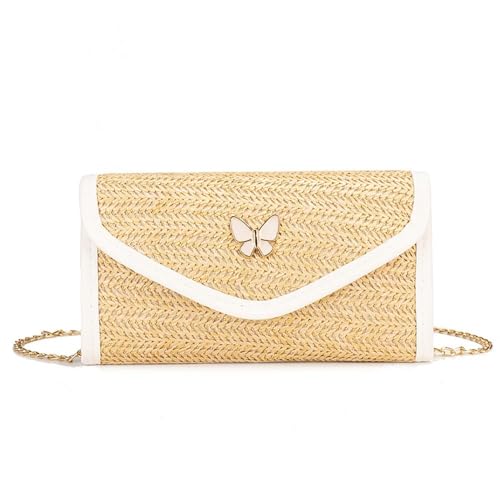 XFSRG Strandtasche Damen Strohtaschen Crossbody Umhängetasche Mode Schultertasche mit Abnehmbarer Kette für Reisen Party und Freizeit (Weiß) von XFSRG