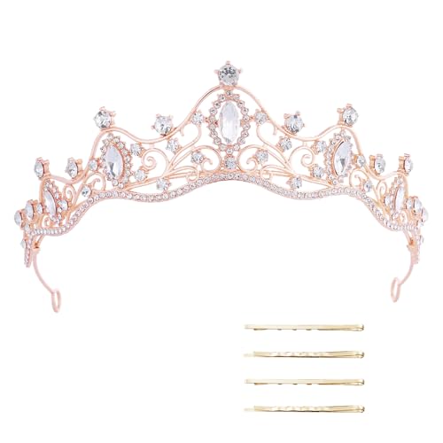 XFSRG Strassstein Diademe Damen Elegante Krone mit Haarspange Leicht Luxuriös Hochzeits Kopfschmuck für Geburtstag Erwachsenwerden von XFSRG
